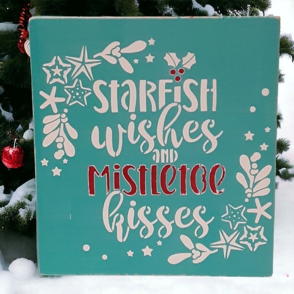 Coastal Christmas Wood Sign 6" Painted Beach Ocean Tiered Tray Shelf Sitter - Picture 13 of 13